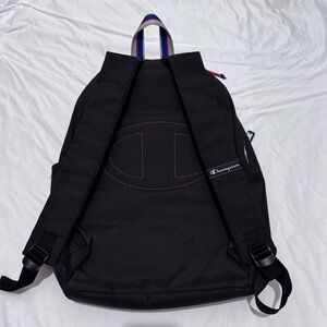 Champion Black Backpack with Blue and Red Accents